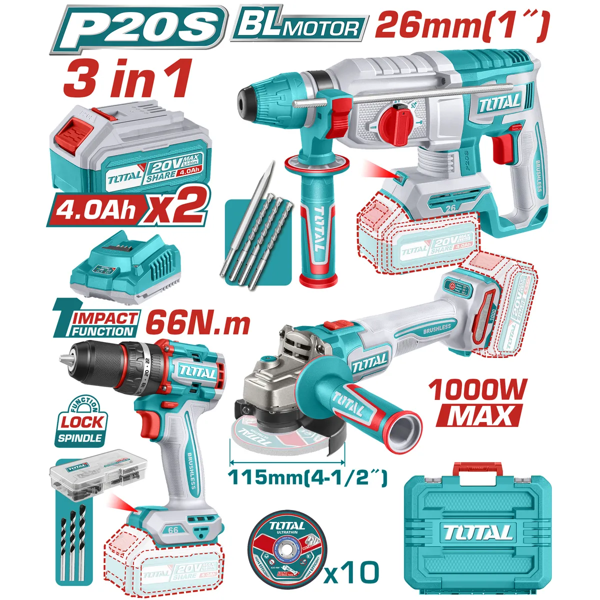 TOTAL - Kit taladro 13 