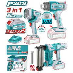 TOTAL - Kit Pistola Calor + Lampara + Clavadora Inalambrica