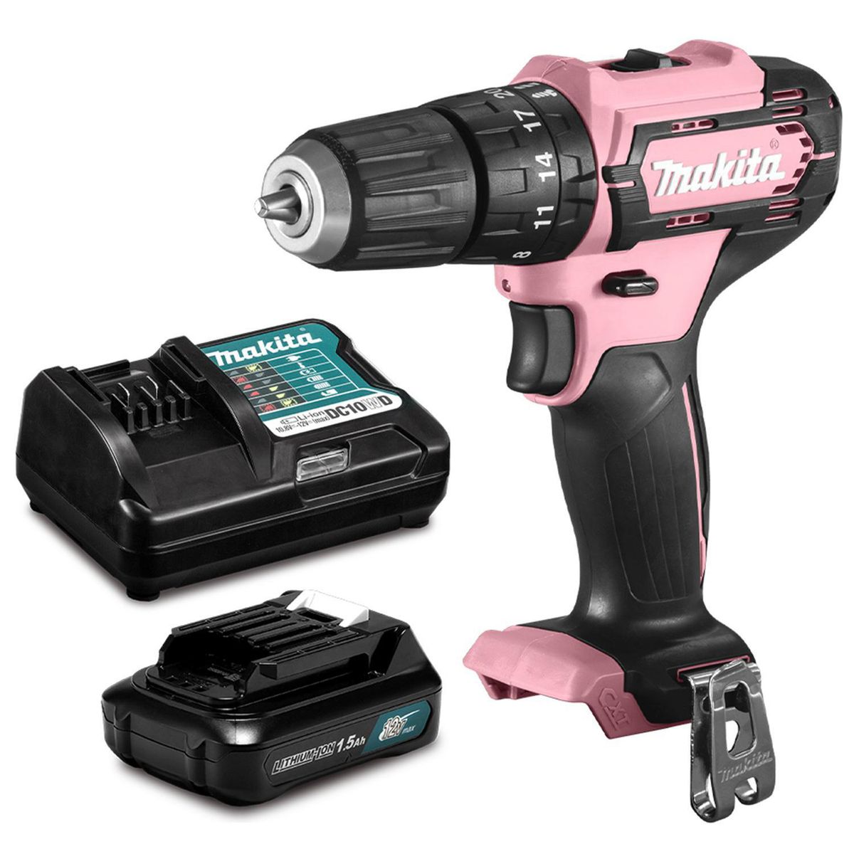 MAKITA - Taladro Percutor Rosa 3/8" 12V 1Batería + Cargador
