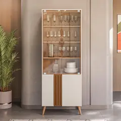 ONESSTA - Cristalera 4 Puertas Capri MDF/Vidrio Blanco/Café