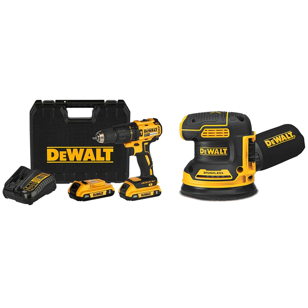 DEWALT - Kit Taladro Percutor 20V + Lijadora Rotorbital