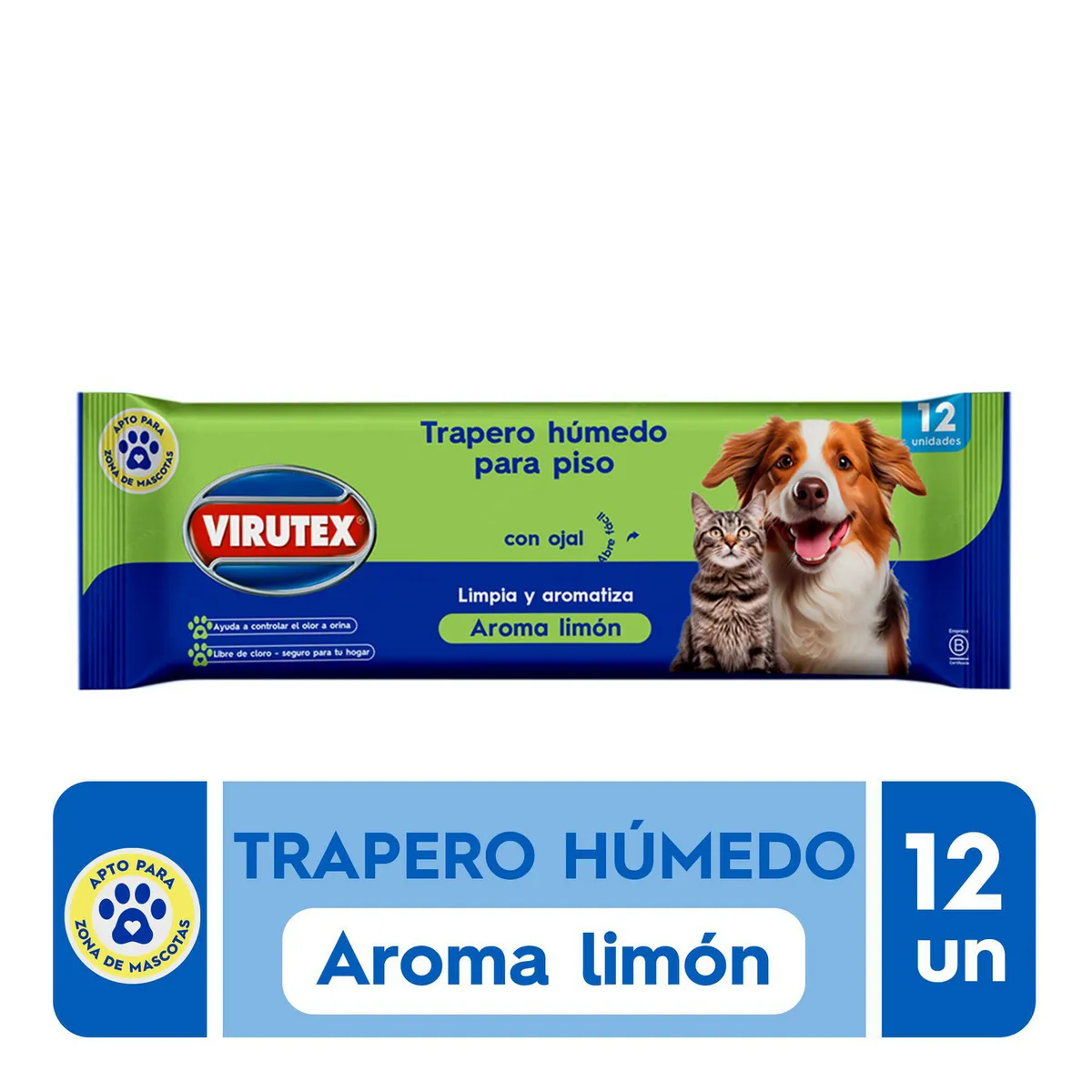 VIRUTEX - Trapero Humedo Pets x 12 Limon