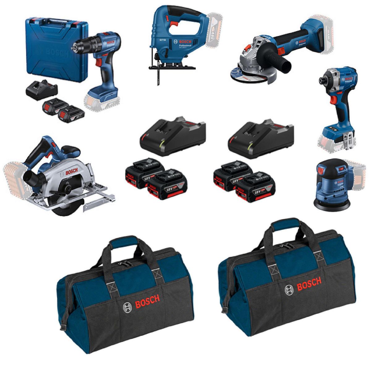 Pack 6 herramientas + baterías + cargador + 2 bolsos medianos, marca BOSCH - Foto Principal