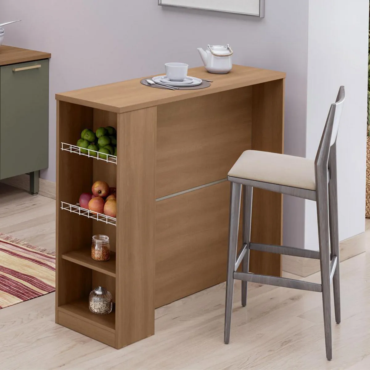 ROCA - Mueble isla de cocina ámbar con frutera canela