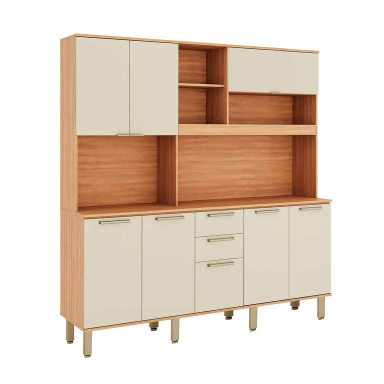 Kit mueble de cocina castaña 8p + 3c canela-arena