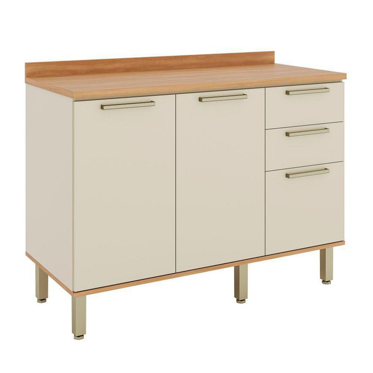 Mueble base de cocina castaña con cubierta canela-arena