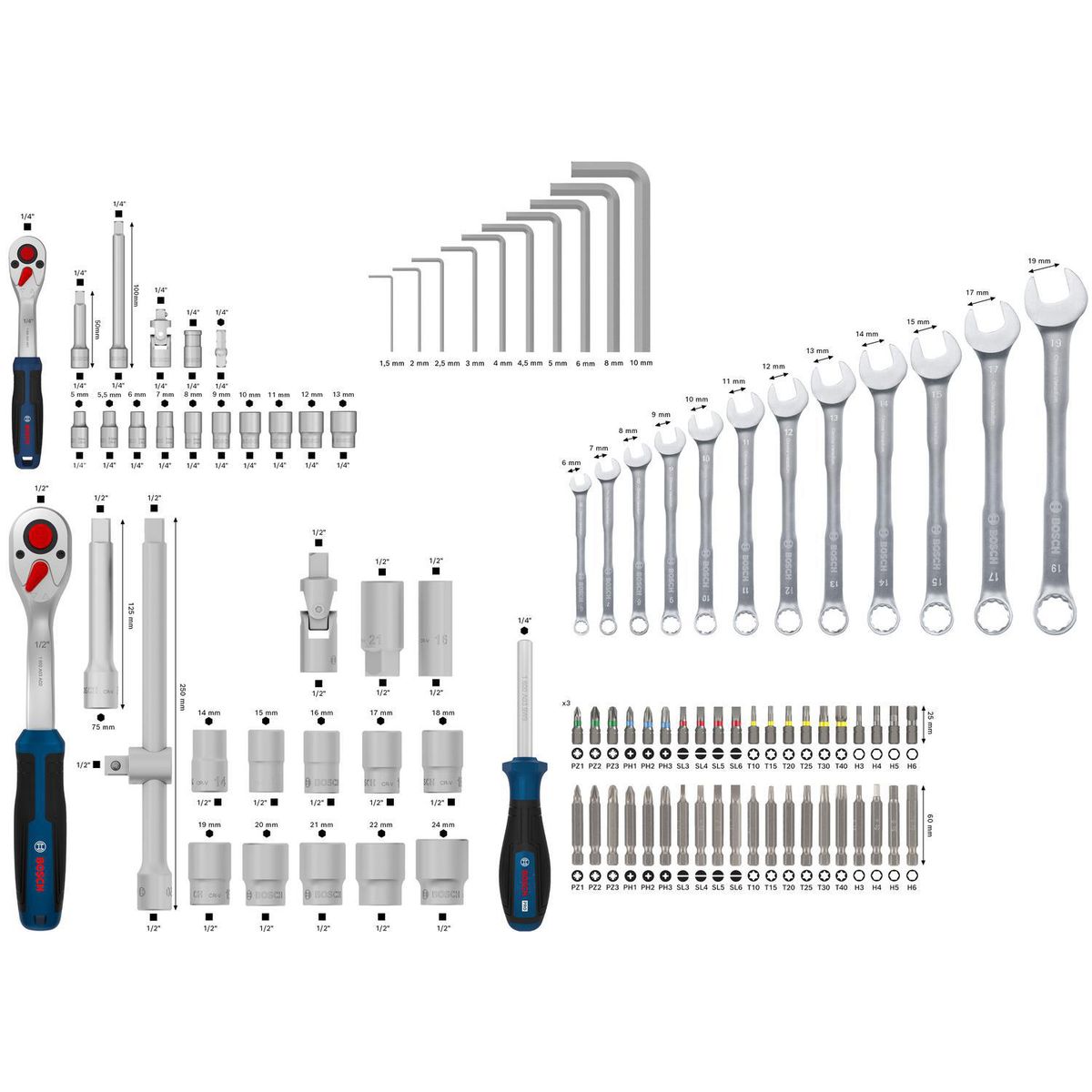BOSCH - Set de herramientas manuales, 132 piezas
