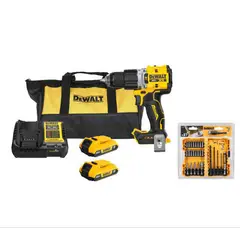 DEWALT - Kit Taladro Percutor XR 20V+ 2 Baterias 2AH + Cargador + 27 Accesorios