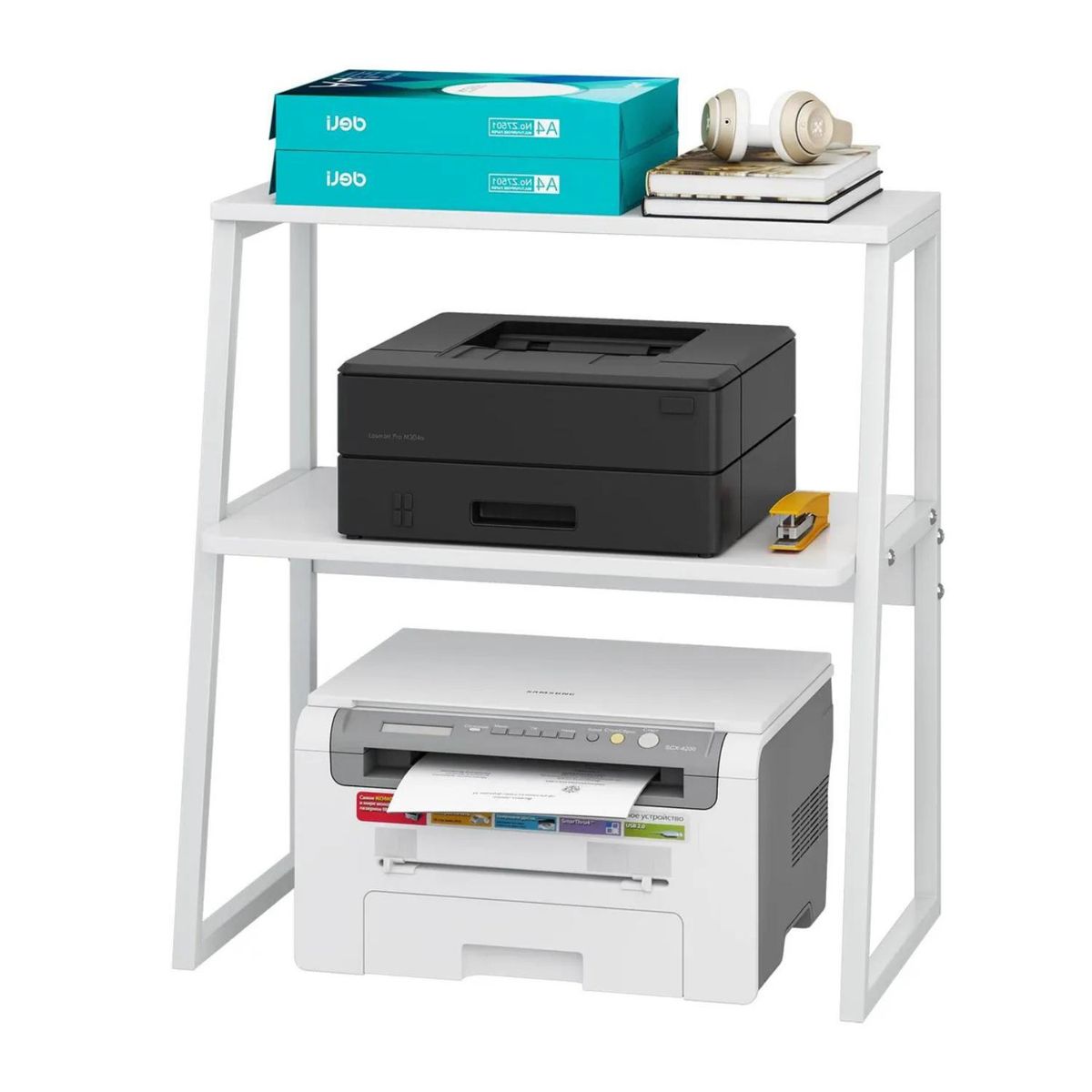 SOHOGAR - Organizador para Impresora 2 Niveles Blanco 65x60x34 cm