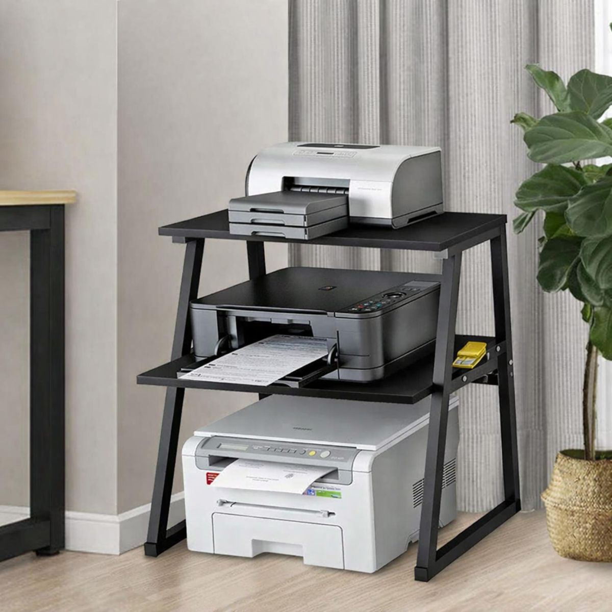 SOHOGAR - Organizador para Impresora 2 Niveles Negro 65x60x34 cm