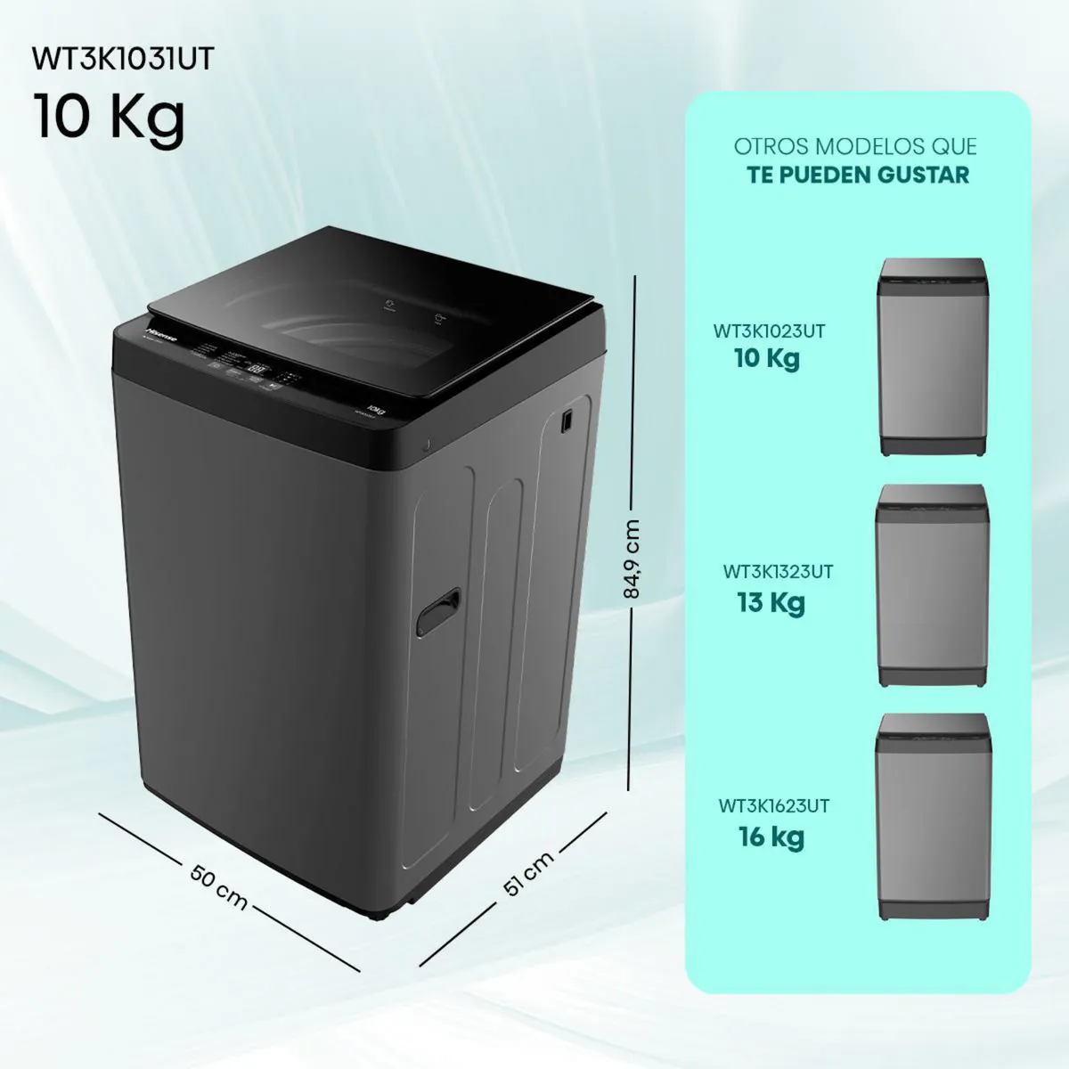 Lavadora Carga Superior 10 kg Inox WT3K1031UT, marca HISENSE - Foto 2