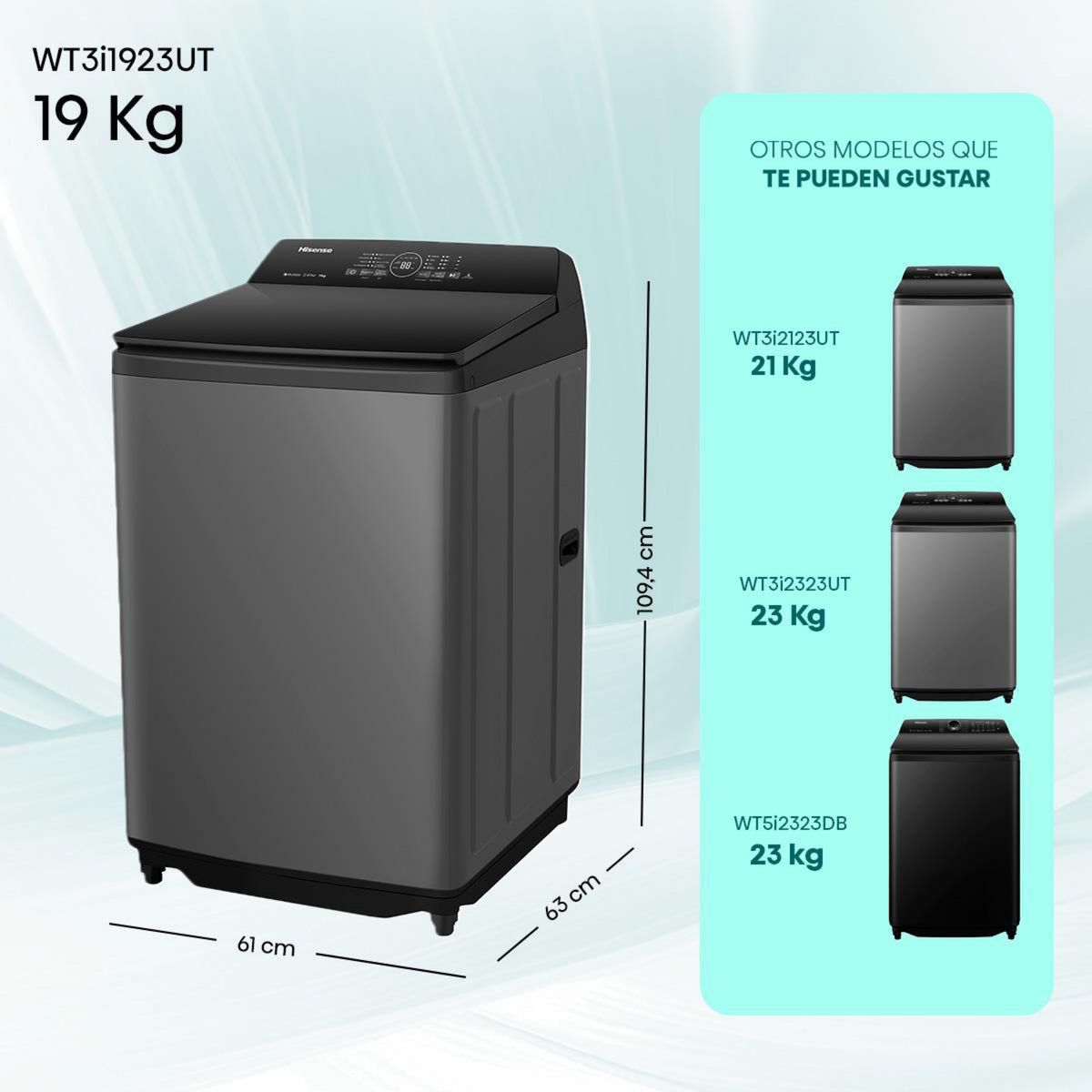 Lavadora Carga Superior 19 kg Inox WT3I1923UT, marca HISENSE - Foto 2