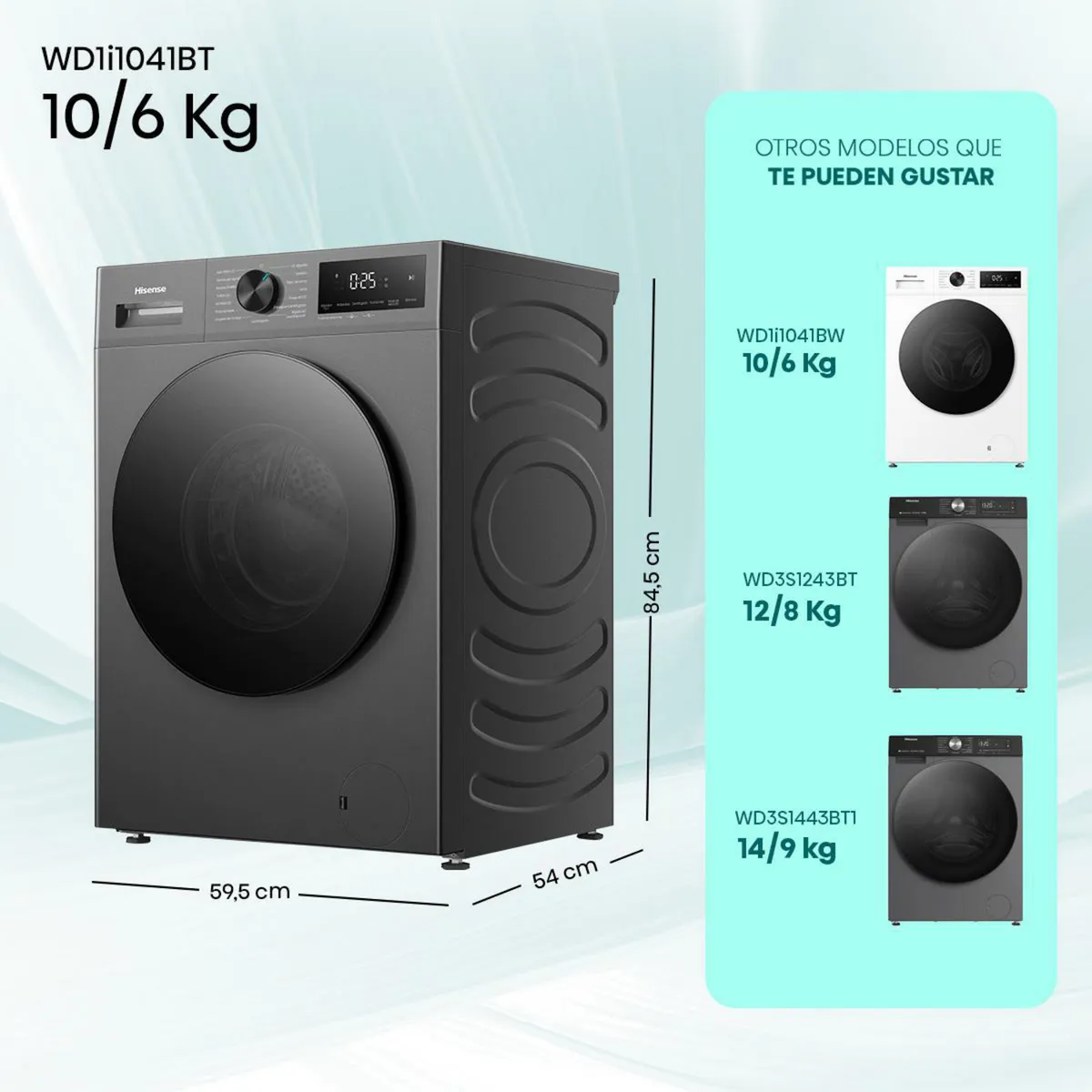 HISENSE - Lavadora-Secadora 10/6 kg Inox WD1I1041BT