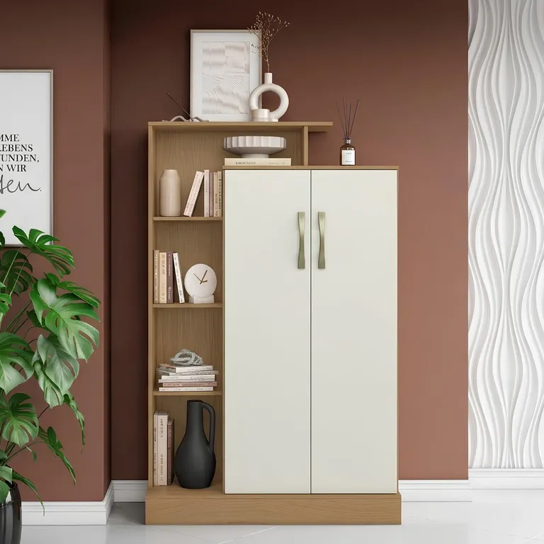 Mueble Multiuso 2 Puerta(s) 6 Repisa(s) 91x142.2x40.2 cm Beige