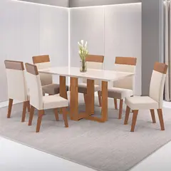 GENERICO - Juego de Comedor Imperial 6 Sillas Mesa Rectangular 80x80x160 cm Beige