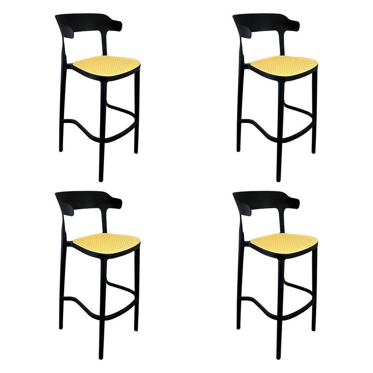 GENERICO Pack 4 Taburetes Bar Bistro Negro 106x48x45 cm