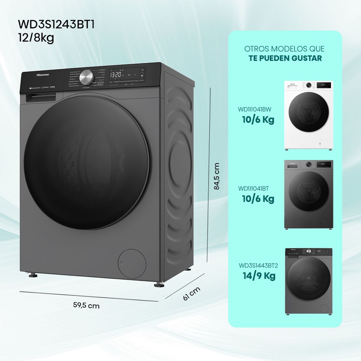 HISENSE - Lavadora-Secadora 12/8 kg Inox WD3S1243BT1