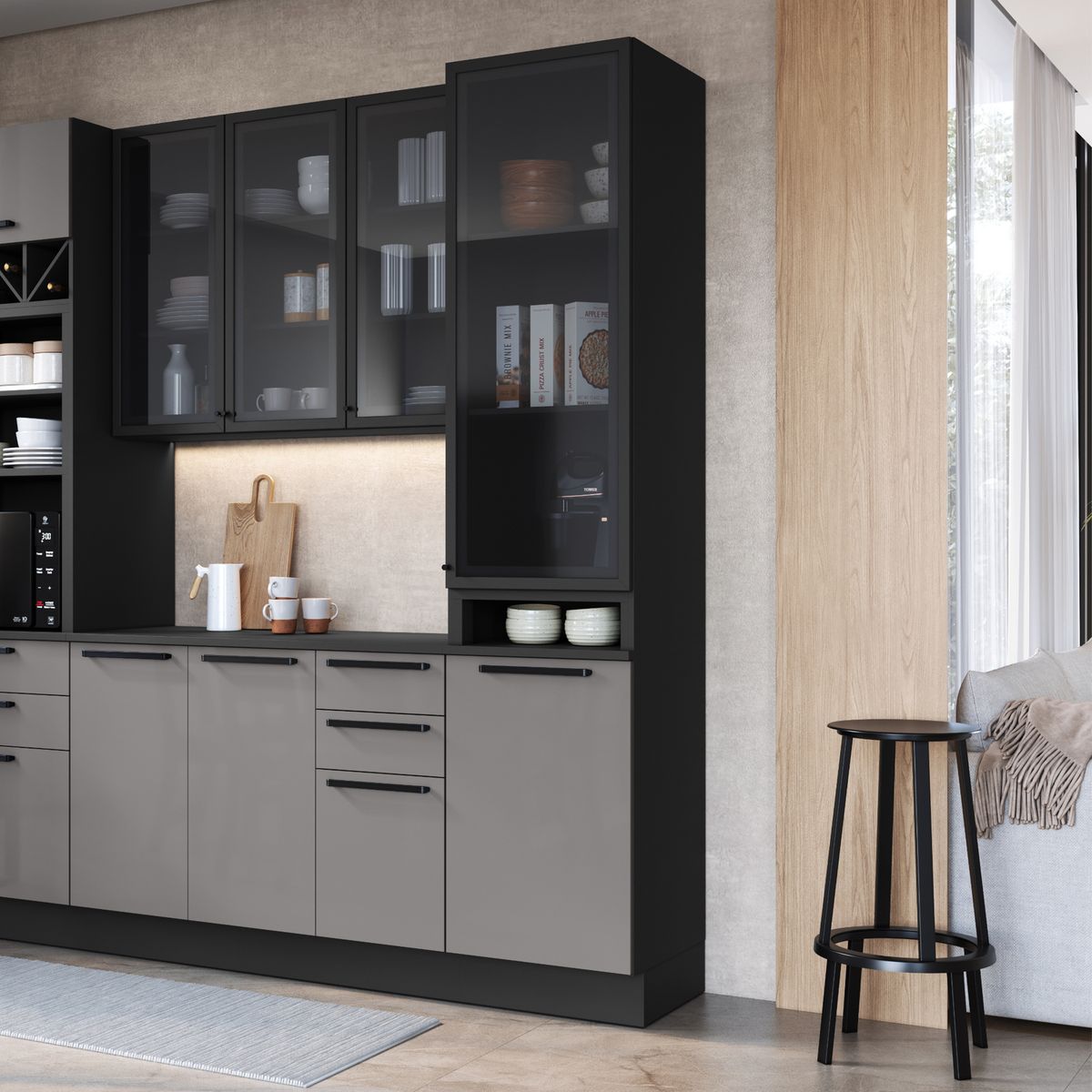HOME MOBILI - Mueble Despensa Titanio 2P Vidrio Home Mobili