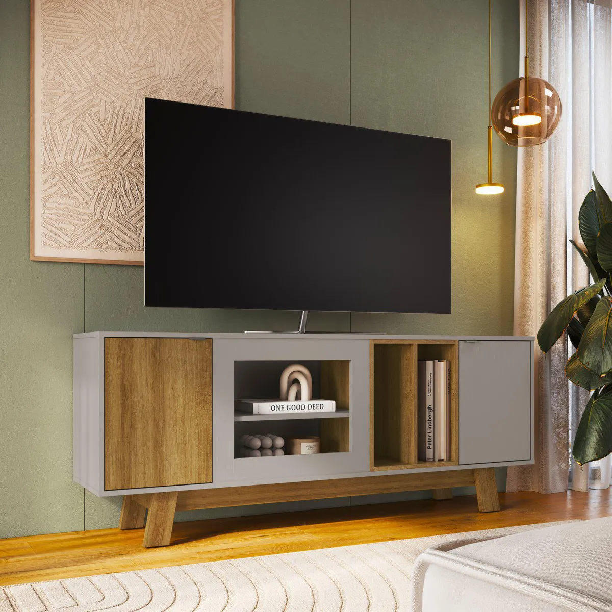 BE DESIGN - Rack TV 65 " Nordico Gris miel 162x64x36 cm