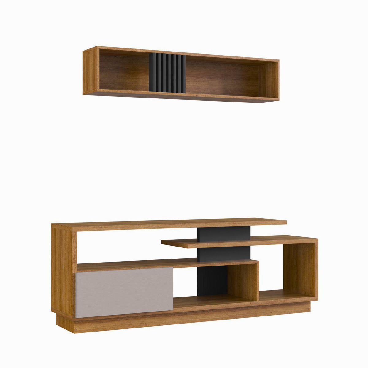 BE DESIGN - Rack TV 60 " con Repisa Miel/Grafito 158x57x37.5 cm