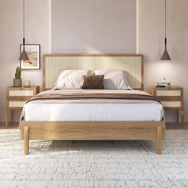 Cama + Veladores King de Estructura Oslo Beige