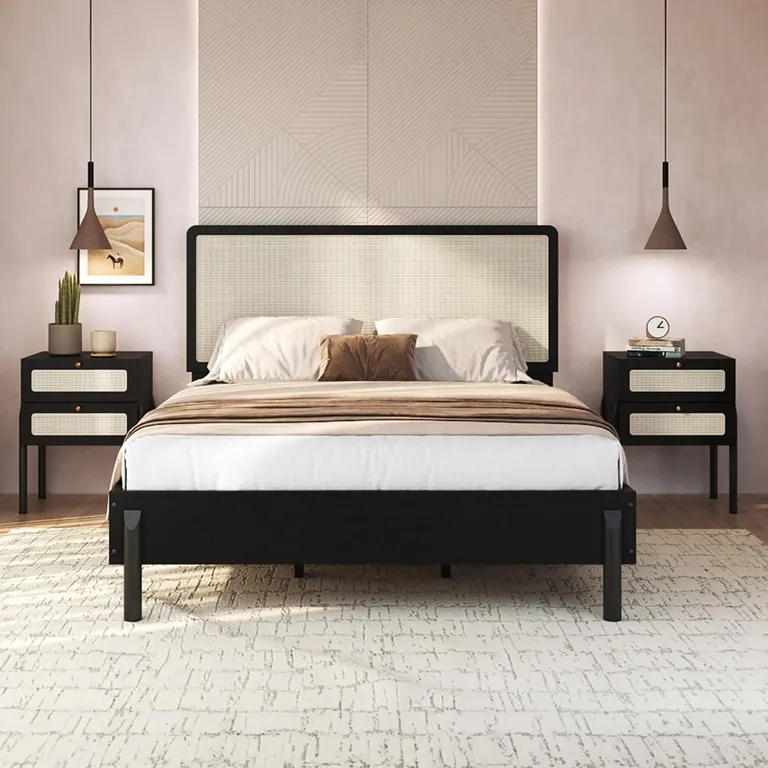 Cama + Veladores King de Estructura Oslo Negro