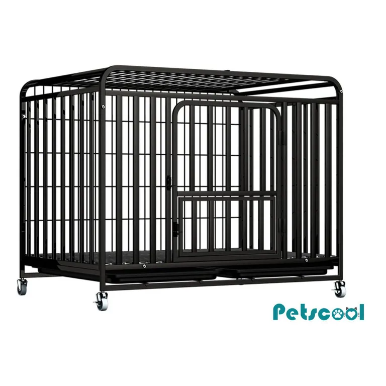 Jaula para Perro y Gato XL Doble puerta Bandeja y Ruedas 40 kg
