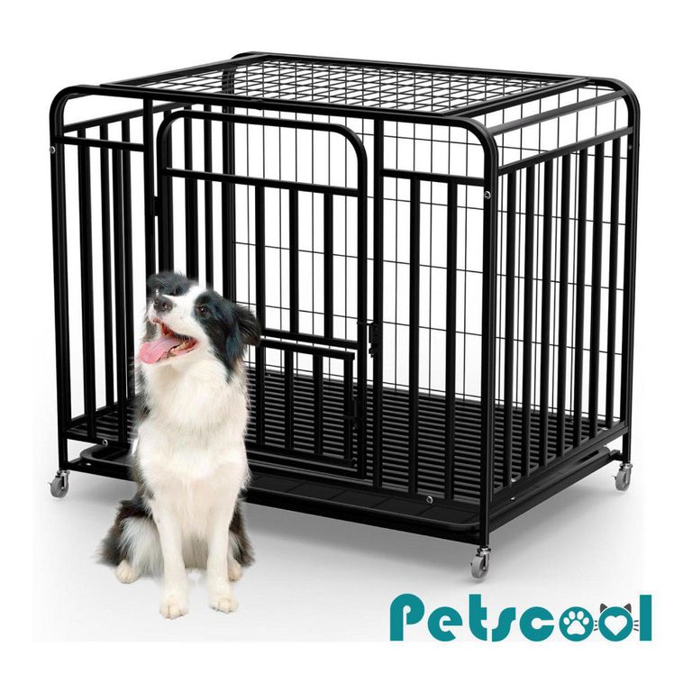 Jaula para Perro y Gato Grande Doble puerta Bandeja y Ruedas 30 kg