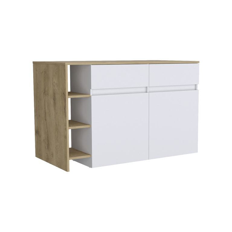Isla De Cocina 2 Puertas 2 Cajones Bari Blanco Y Macadamia