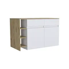 TUHOME - Isla De Cocina 2 Puertas 2 Cajones Bari Blanco Y Macadamia