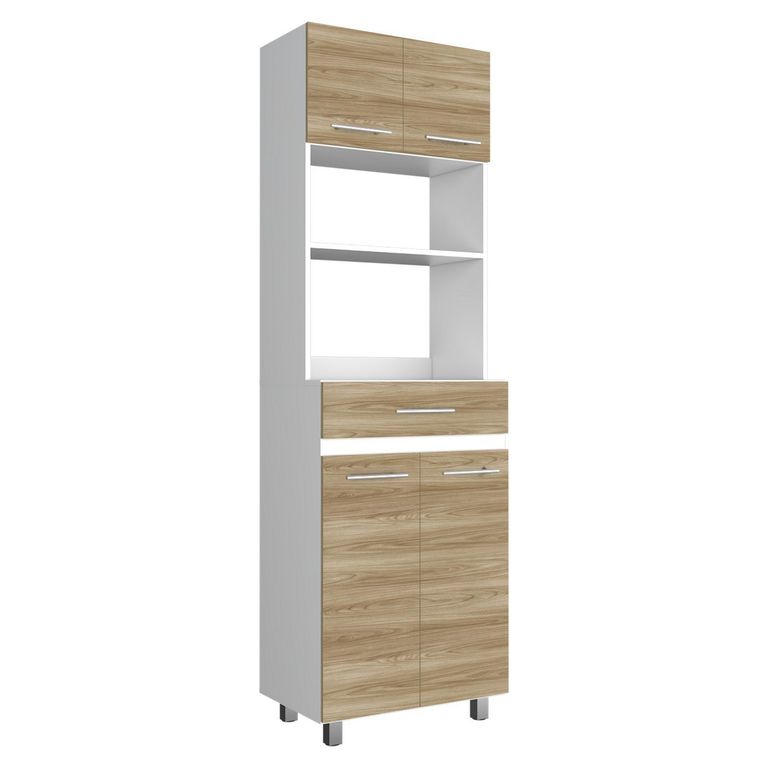 Mueble Microondas Alto 4 Puertas 1 Cajón Luna Fresno Y Blanco