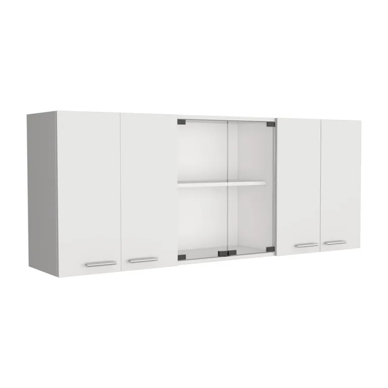 Mueble Superior Cocina 4 Puertas 2 Vidrio 60X150X31,5 Cm Blanco