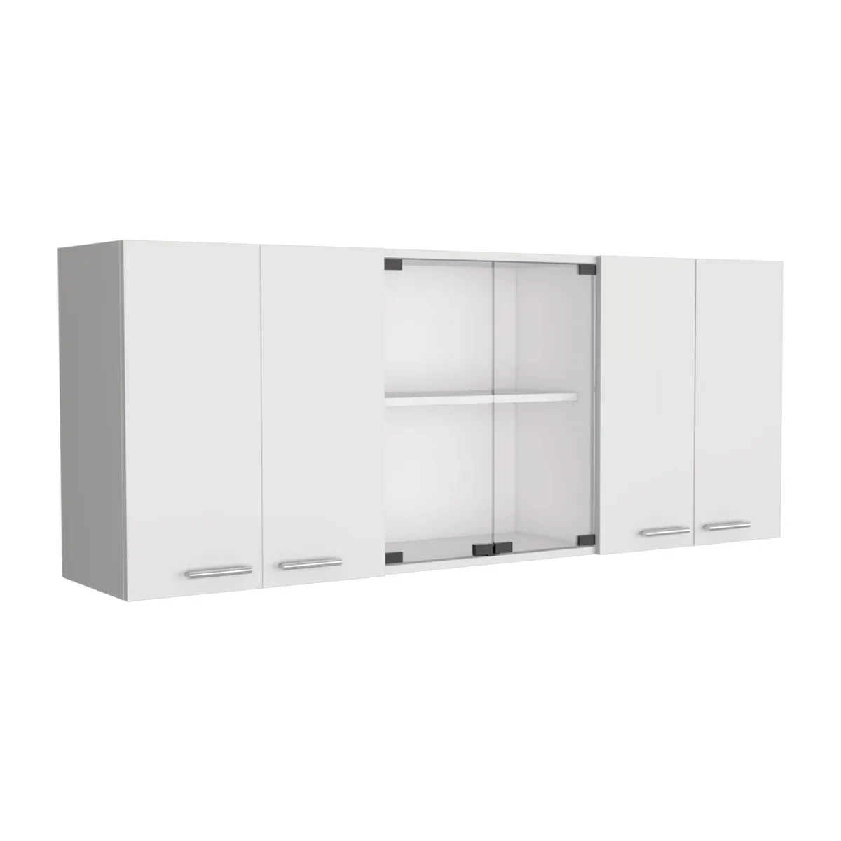 TUHOME - Mueble Superior Cocina 4 Puertas 2 Vidrio 60X150X31,5 Cm Blanco