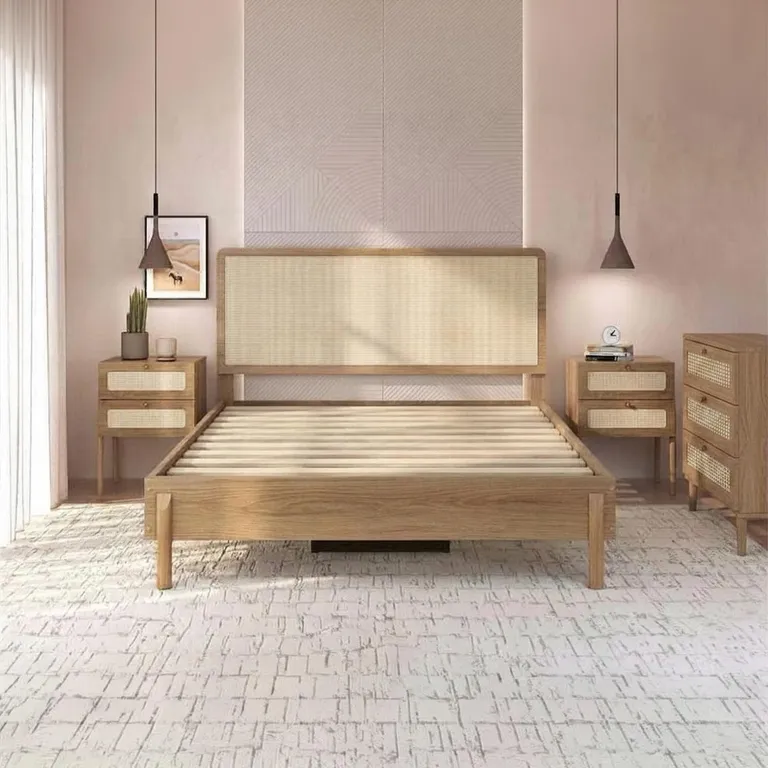Cama + 2 Veladores + Cómoda 2 plazas de Estructura Oslo Beige