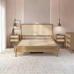 DECOCASA - Cama + 2 Veladores + Cómoda 2 plazas de Estructura Oslo Beige