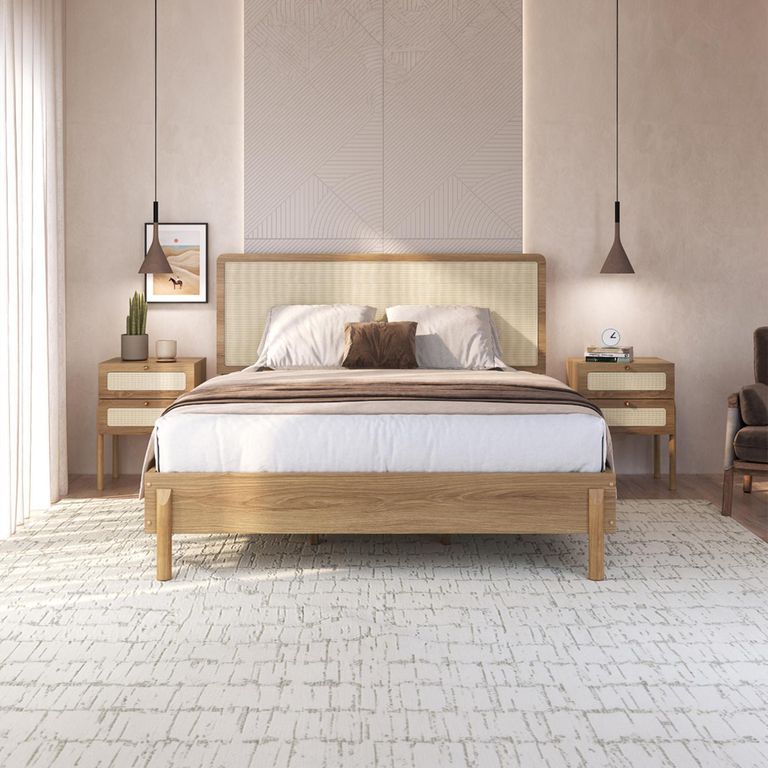 Cama + 2 Veladores 2 plazas de Estructura Oslo Beige