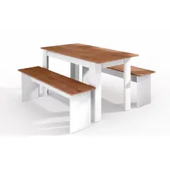 BE DESIGN - Juego de Comedor 2 Banquetas Mesa Rectangular 75.2x135x75 cm Canela/Blanco
