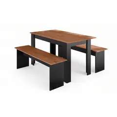 BE DESIGN - Juego de Comedor 2 Banquetas Mesa Rectangular 75.2x135x75 cm Canela