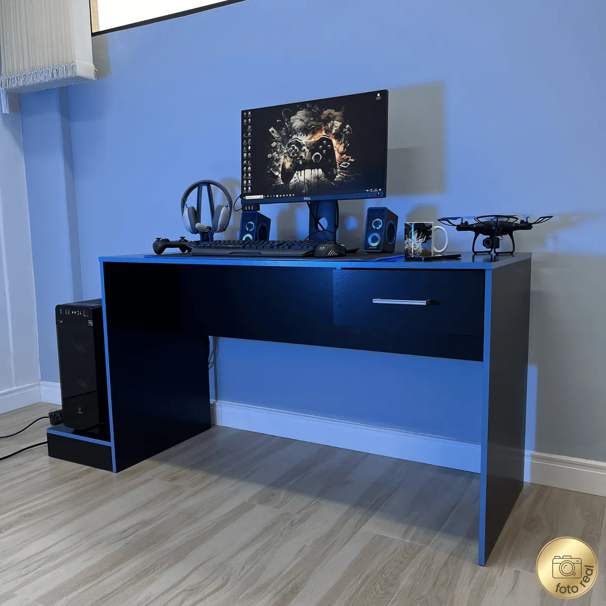 EXIT - Escritorio Gamer Negro/Azul 160.5x74.5x55.5 cm