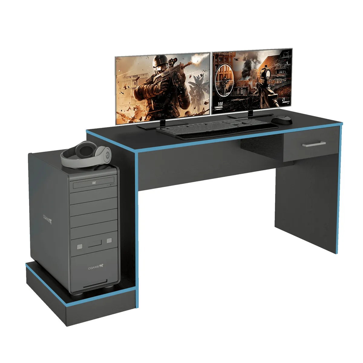 EXIT - Escritorio Gamer Negro/Azul 160.5x74.5x55.5 cm