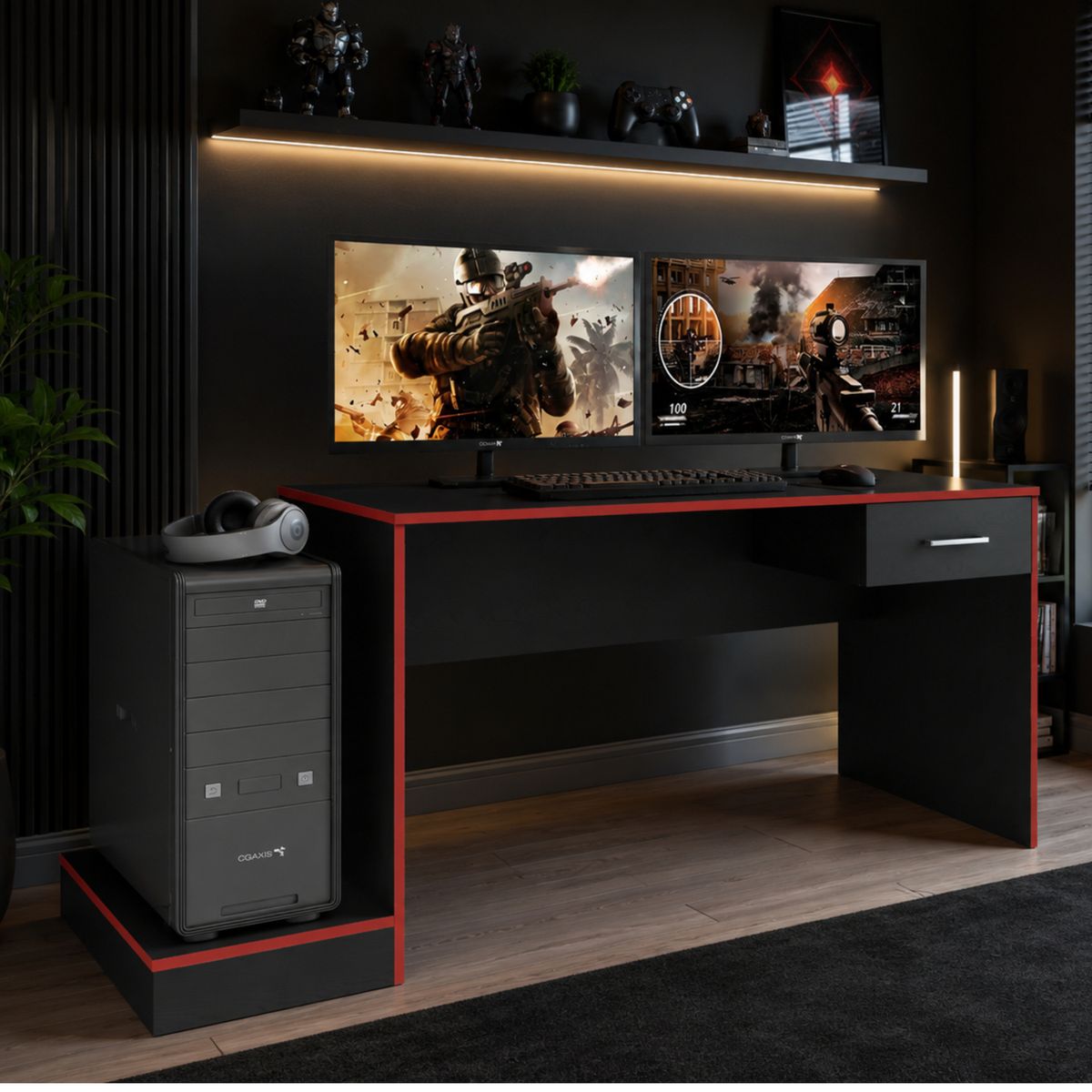 EXIT - Escritorio Gamer Negro/Rojo 160.5x74.5x55.5 cm