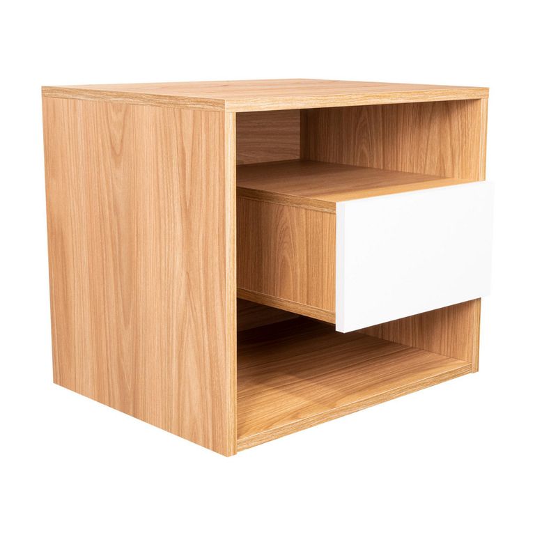 Velador 1 Cajón(es) Bud 50x43x41.5 cm Fresno/Blanco