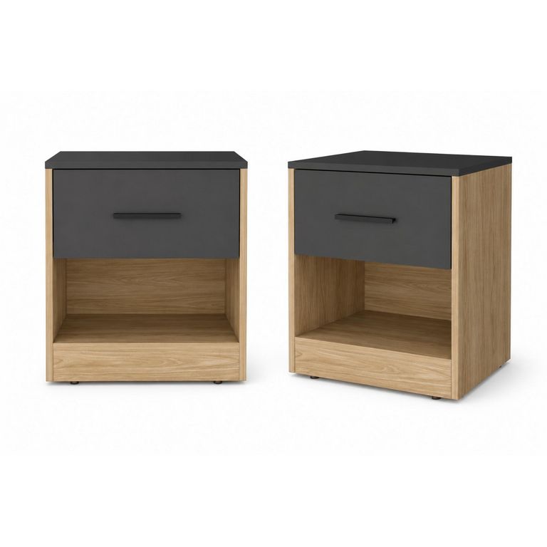 Set 2 Veladores 2 Cajón(es) Girona 50x50x40.3 cm Fresno/Plomo
