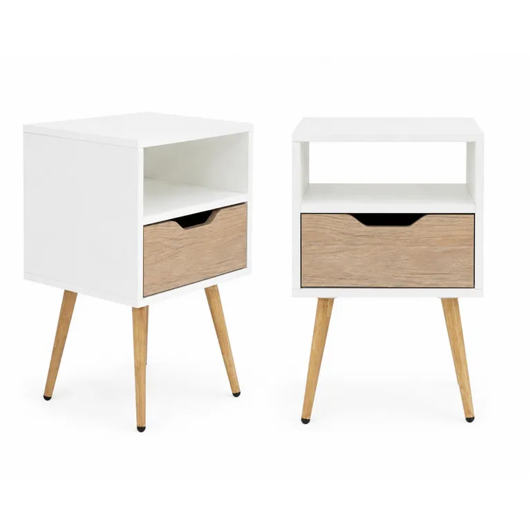 Set 2 Veladores 2 Cajón(es) Otom 40x63x35 cm Blanco/Rovere