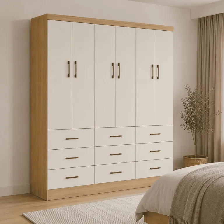 Clóset 6 Puerta(s) 9 Cajón(es) 150x182x40 cm Roble/Beige