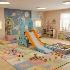 KIDSCOOL - Resbalín Infantil con Aro de Básquetbol 69x102x157 cm Celeste