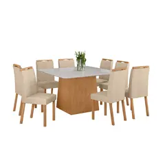 DI PORETTI - Juego de Comedor Nevada 8 Sillas Mesa Cuadrada 130x130x78 cm Blanco