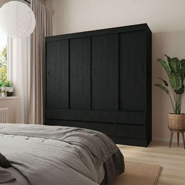 Clóset 4 Puerta(s) 8 Cajón(es) 4 Repisa(s) 180x180x51 cm Negro