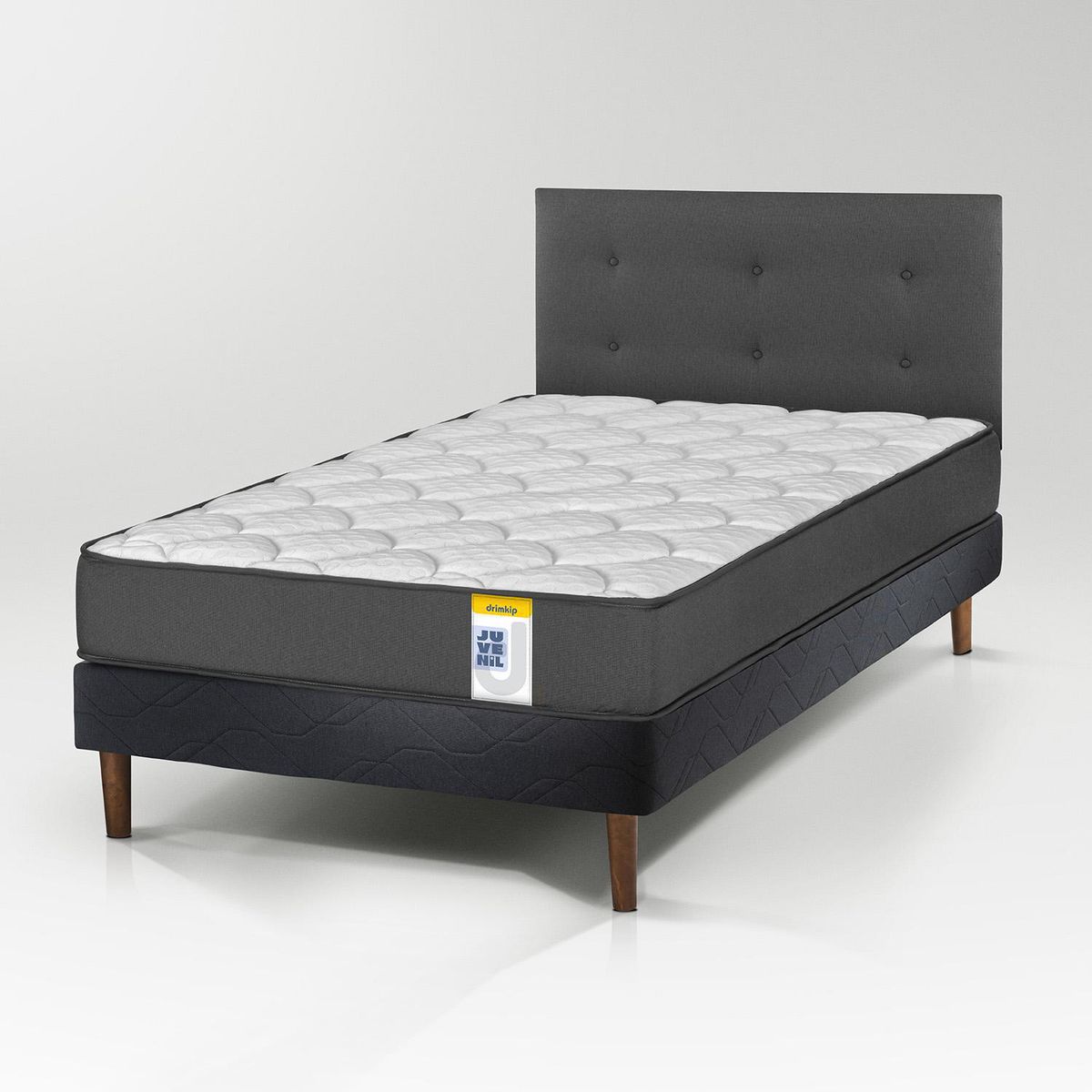 DRIMKIP - Cama con Respaldo 1.5 plazas Europea Juvenil Negro
