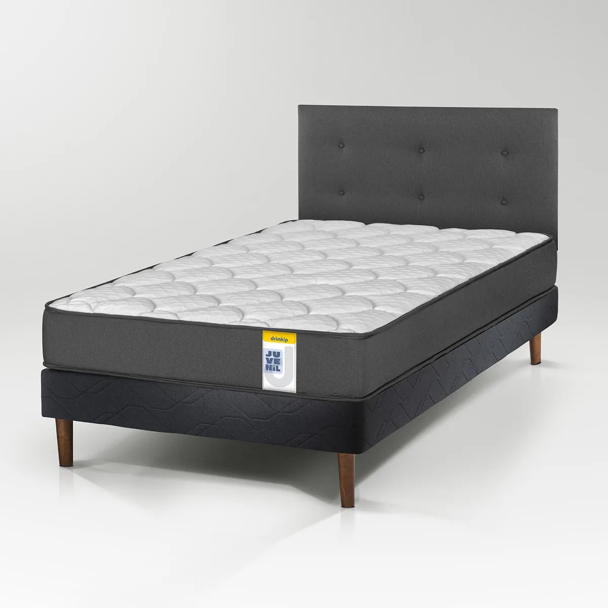 DRIMKIP - Cama con Respaldo 1.5 plazas Europea Juvenil Negro